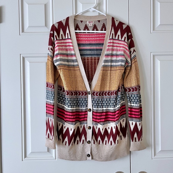 Mossimo geometric patterned sweater cardigan M medium long sleeve - Picture 1 of 3